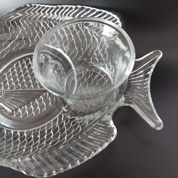 VTG Glass Plates Etched Tapas Appetizer Party Fish Set Shrimp Cocktail Tuscany - Picture 4 of 16